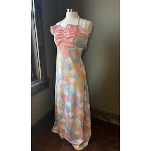 Vintage Gay Gibson Patch Work Maxi Fitted Summer Dress Y2K READ BELOW